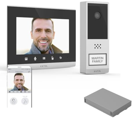 EXTEL Wave 2, Visiophone sans fil connecté 7’’ avec batterie rechargeable, longue portée 350m champ libre, livré avec une batterie supplémentaire, Garantie 3 ans