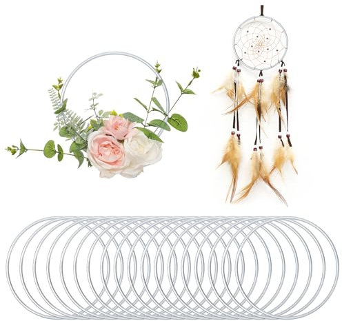 JOLIGAEA Anelli Metallo per Acchiappasogni, 10cm Cerchi per Acchiappasogni, Ghirlande, Artigianato e Decorazioni Nuziali, Argento