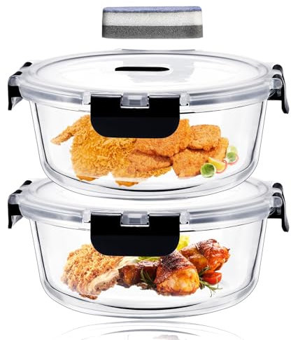 ERUIV Boite Vonservation Verre ronde, 2 pièce 620ml Lunch Box, Boite En Verre Avec Couvercle Alimentaire garder frais, recipient verre wtransparent