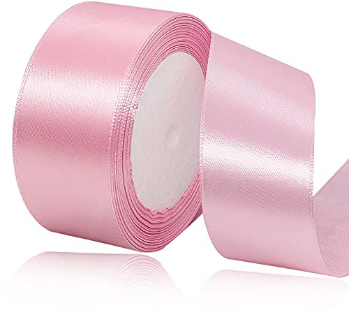 Rosa satinband 40 mm brett, 22 meter rosettband, presentband för presentförpackning, gör-det-själv-hantverk, buketter, sömnadsprojekt, rosetttillverkning, födelsedags- och bröllopsdekorationer