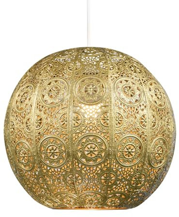 Spherical Moroccan Pendant Lamp Shade in Satin Gold Metal - Vintage and Classic Design | 60w Maximum | 30cm x 26cm by Happy Homewares