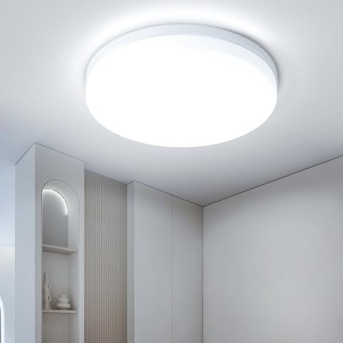 Kuwork Plafoniera LED Soffitto 36W, Plafoniere LED 3600LM 6500K, IP44 Impermeabile Rotonda Plafoniera Bagno per Camera da Letto, Cucina, Soggiorno, Balcone, Cameretta Ø23CM
