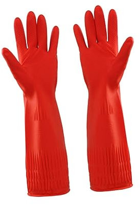 SOESFOUFU Putzhandschuh Aus Latex Für Geschirrspül Reinigungshandschuhe Für Küche Und Haushalt Und Ölbeständig Innen Aus Plüschmaterial Für Komfort Rot