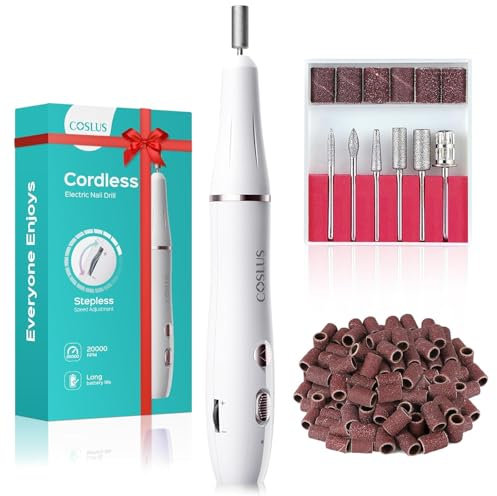 COSLUS Ponceuse Pour Ongles Professionnel: 25000RPM Portable Lime à Ongles sans fil electrique Semi Permanent Multifonction Kit Manucure Pedicure pour cuticule gel ongle prothésiste Salon nail Blanc