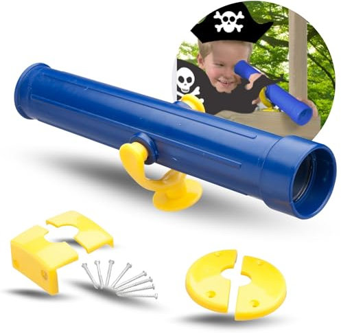 Spielturmking® Fernrohr Kinder schwenkbar Fernglas HENRY als Spielturm Zubehör Inkl. Schrauben & Halterungen - Fernglas Kinder ohne Vergrößerung, Piraten Fernrohr, Teleskop, Piratenzubehör (Blau/Gelb)