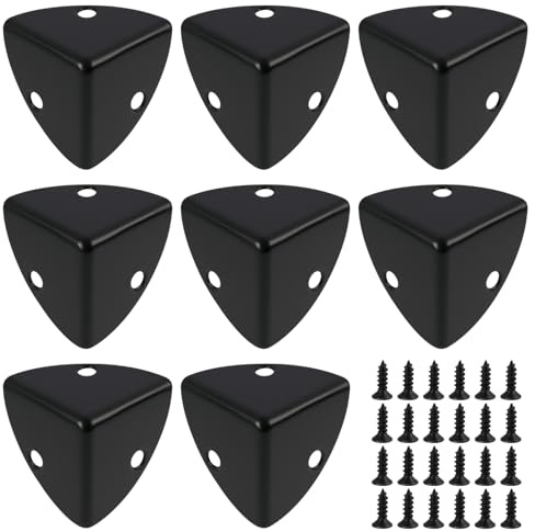 Jecdfs Protection Coin de Table en métal Noir 8 pièces – cornière d’Angle Aluminium 23×23×23 mm avec vis pour Meubles, boîtes, commodes, tiroirs – Anti-Chocs, Anti-Casse, décoratif