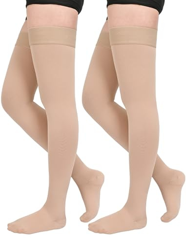 20-30 mmHg Medias de compresión médicas para mujer y hombre, clase 2, medias largas de apoyo para el muslo, calcetines de compresión con banda de silicona para varices, edemas, vuelo