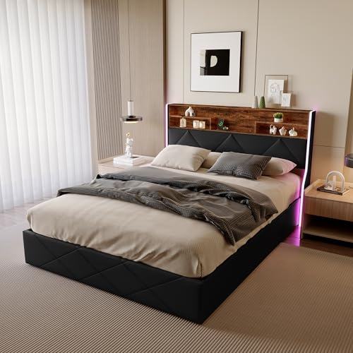 BSMGSGN Säng med förvaring 140 x 200 cm, vadderad dubbel säng med gaslyftsystem, vågig design i sammet, stort förvaringsutrymme, elfenben (svart-J, 140 x 200 cm)