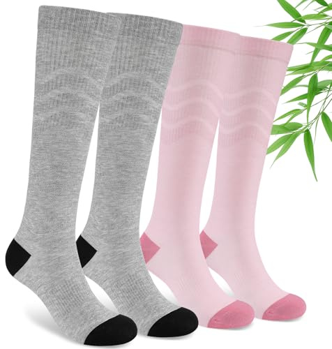 SukModen Compression Socks for Women & Men, 2 Pairs Bamboo Viscose 15–20mmHg, Knee High Cushioned Flight & Travel Support Socks for Work, Pregnancy, Nursing, Flying, Sports, Long Standing