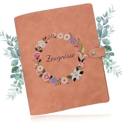 Carpeta de certificados para niñas, con estampado de flores de colores, A4, carpeta para documentos, accesorios escolares, carpeta de piel sintética, para solicitudes (rosa)