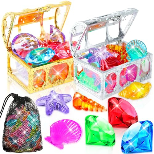MARFOREVER 26Pcs Dive Gems Pool Toys with Pirate Treasure Chest Storage Bag