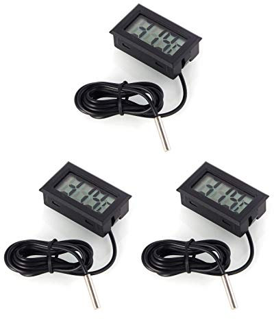 WINGONEER 3Pcs Thermomètre Digital LCD Moniteur de température avec sonde Externe pour Réfrigérateur Congélateur Réfrigérateur Aquarium -Black