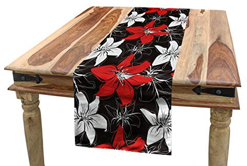 ABAKUHAUS Rot und Schwarz Tischläufer, Gartenpflanzen Kunst, Esszimmer Küche Rechteckiger Dekorativer Tischläufer, 40 x 225 cm, Schwarz Rot