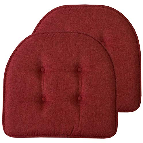 Sweet Home Collection Chair Cushion Memory Foam Pads Tufted Slip Non Skid Rubber Back U-Shaped 17 x 16 Seat Cover, 2 Count (Pack of 1), Wine Burgundy