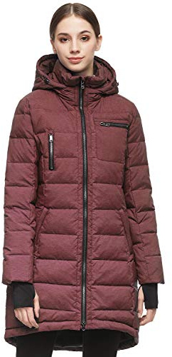 Orolay Chaqueta de plumón de invierno para mujer, larga, acolchada, cálida, con capucha, ajuste entallado
