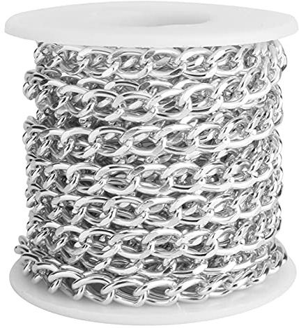 Catena per Collane e Borse 5m/Rotolo - Alluminio 10x6.5x1.8mm - Con Rocchetto per Realizzazione di Gioielli e Uncinetto