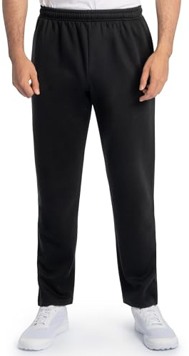 Fruit of The Loom Men's Eversoft Fleece Open Bottom Sweatpants with Pockets, Relaxed Fit, Moisture Wicking, Breathable, Black, Large
