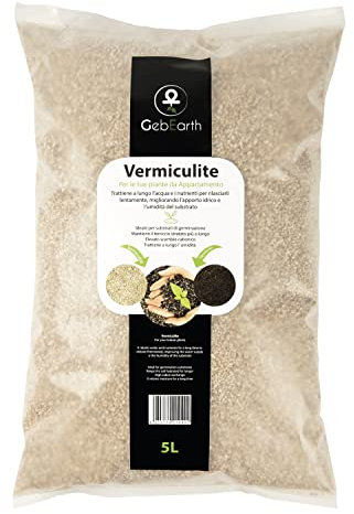 GebEarth - Vermiculite Fine Expansée, substrat idéal pour la Germination, stimule la Croissance des Jeunes Plantes, Augmente l'humidité et la disponibilité en Eau du substrat [5 litres].