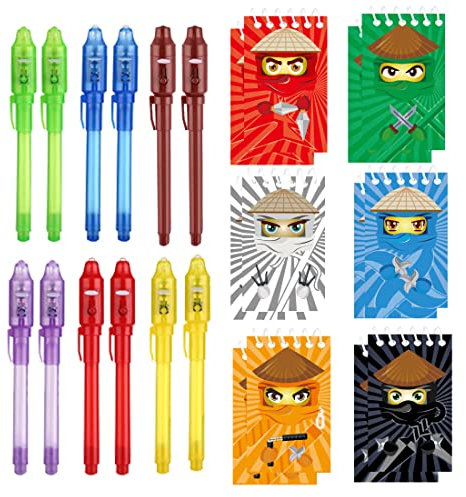 jiaoohoo 12 uv Stift und 12 Notizbuch,ninjaoo Kindergeburtstag Junge & Mädchen mitgebsel,Kindergeburtstag Gastgeschenke,Adventskalender & Kleine Geschenke Kinder ninjaoo geburtstags deko