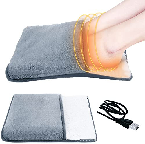 USB Heated Foot Warmer Electric Foot Heating Pad Winter Warm Fleece Lining Foot Muff Soft Thermal Foot Cushion Therapy Wrap for Women Men Elderly Feet Back Waist Abdomen Hands Office Home Foot Heater