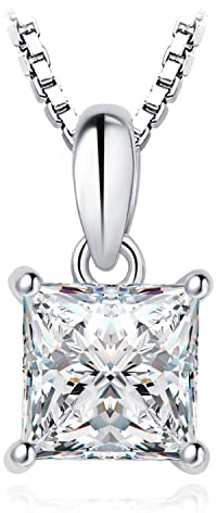 JewelryPalace 1ct Collana Solitario Donna Argento 925 con Cubica Zirconia, Collana Ciondolo Pietra a Taglio Principessa con Catena Veneziana 45cm, Collane Pendenti in Argento Set Gioielli Donna