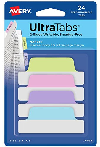 AVERY Zweckform Art. 74768 Haftstreifen transparent/pastell (24 Haftnotizen, 63,5x25,4mm, beschreibbare Index Tabs Folie, ablösbare Klebezettel, Page Marker, Sticky Notes, Klebemarkierungen)
