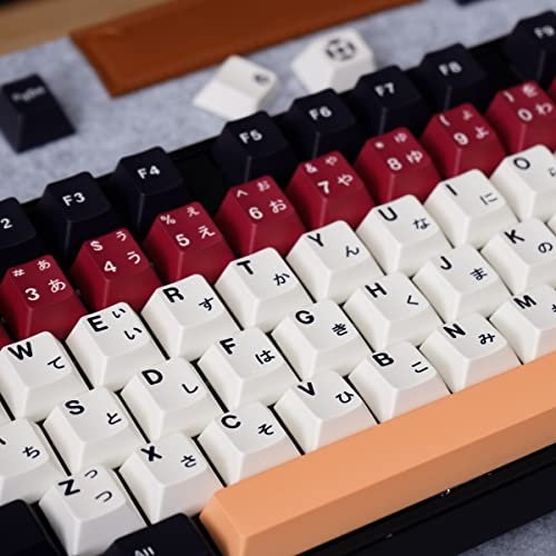 PBT Japanese Black White Keycaps Cherry Profile Keycap Set 129 Keys Dye-Sub Custom Keyboard Keycaps for 60% 65% 70% 75% Cherry Gateron MX Switches Mechanical Keyboards