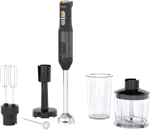 Sencor Batidora de Mano Multifunción Ultra-Potente 6 en 1, 1200W, con Batidor Doble, Picadora y Espumador, Prensapurés, Cuchillas QuadBlade de Titanio, Control de Velocidad Continuo, Elegante - Negro