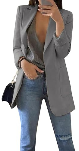 BOFETA Donnas Blazers Manica Lunga Dressy Business Work Casual Suit Blazer Jackets Open Front Cardigan con Tasche Grigio M