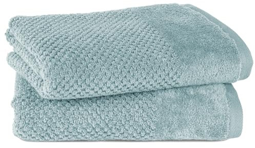 Pure Label 2-TLG. Handtücher Set mit Aufhängeschlaufen aus 100% Baumwolle, saugstark, weich und Oeko-TEX Zertifiziert - 2er Pack Handtücher 50x100 cm aus feinster Baumwolle, Blau - Helltürkis