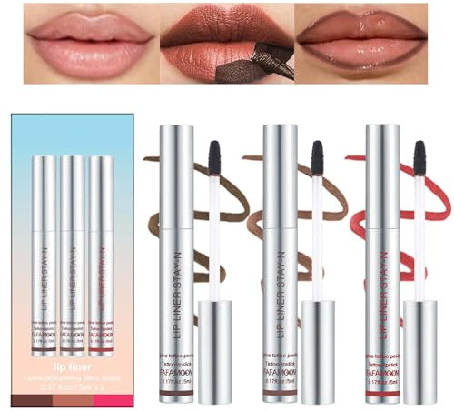 Peel Off Lip Liner Set, 3 Farben Tear-Off Matte Lipliner Stain, Abziehbarer Tattoo Lippenkonturenstift, Lip Stain für Langlebig, Wasserdicht, Hochpigmentierte Farbe, Moisturize, Non-Sticky Cup