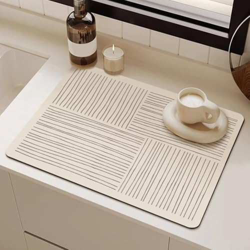 Tapis de diatomite à séchage rapide TIANHENGMart, égouttoir à vaisselle absorbant, Nattement de Cuisine en Terre, facile à nettoyer et antidérapant (A), velours synthétique et caoutchouc, beige, uni