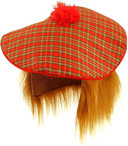 labreeze Scottish Hat with Ginger Hair (Adult) – Traditional Tam O’Shanter Cap with Faux Red Hair – Fancy Dress Costume Accessory for Highland and Tartan Themes