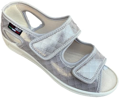 GAVIGA Women's Sandals Slippers Adjustable with Tears 2025 in Breathable Cotton Ideal for Swollen Feet and Rehabilitation 381, Beige Foil, 8 UK