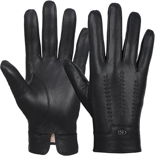 GSG SINCE 1998 – Gants en Cuir pour Homme à Écran Tactile, en Peau de Mouton Doublés de Cachemire, Chauds et Élégants, Idéal comme Cadeau pour Hiver Noir S