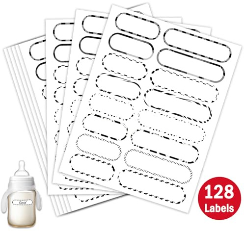 128 PCS Waterproof Bottle Labels, Write-On Kids Name Labels, Self-Laminating Self-Adhesive Bottle Strickers for Daycare School