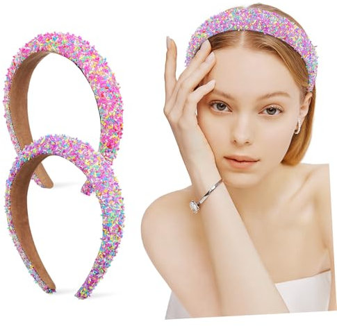 PACKOVE 2 Pièces Bandeaux Large à Paillettes Accessoires de Cheveux Antidérapants Éponge Rose pour Fêtes et Occasions Spéciales