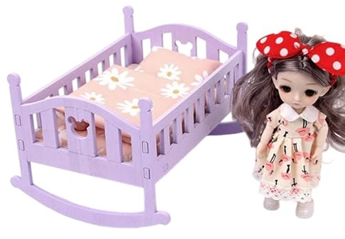 Berceau De Poup-ée, Ensemble De Lits De Poup-ée en Bois, Ensemble De Berceau De Baby Princess, Lit De Po-upée avec Literie Accessoires De Berc-Eau De s Bébé, Bercea-u avec Literie pour