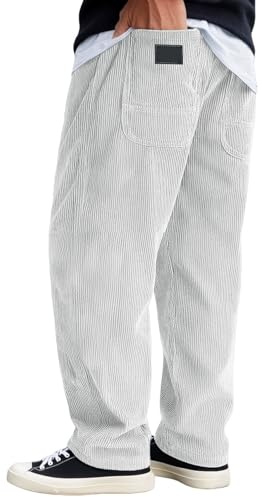 Generisch Pantalon en velours côtelé à jambes larges pour homme - Pantalon décontracté de style vintage - Pantalon streetwear ample en velours côtelé large pour l'automne et l'hiver