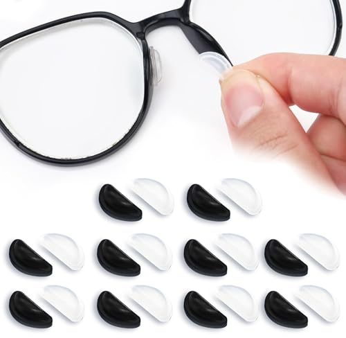 10 Pair Eyeglass Nose Pads, Silicone Glasses Nose Pads, Non-Slip Eyeglasses Nose Pads for Glasses Stick On, D-Shaped Glasses Nose Grips with Reduce Pressure Air Bag(Black & White)