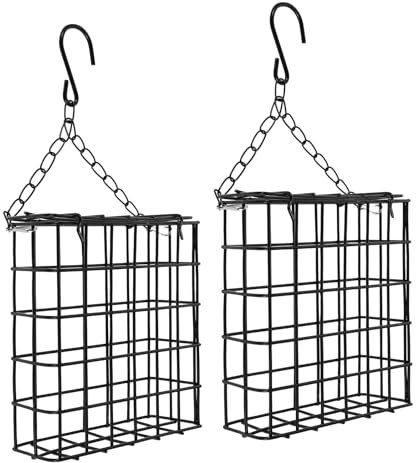 COLLBATH Mangeoires à Oiseaux Extérieures Suspendues en Grillage Métallique 2 Pcs pour Jardin et Terrasse, Support Carré Robuste avec Chaînette Réglable, Grosse Capacité Alimentation
