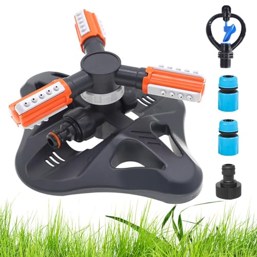 Aspersor de jardín, Aspersores de Riego Cesped con 3 Brazos Ajustable, Aspersor Giratorio de Césped de 360 °, Aspersor de Jardín Automático, Aspersor de Césped, Aspersor de Riego, Aspersors Jardín