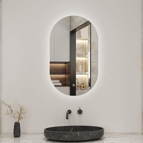 AICA Miroir de Salle de Bain Lumineux 50x90cm avec Dimmable, Miroir LED Mural