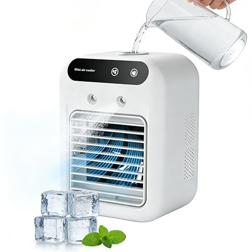 Condizionatore Portatile, Bwaliffury Mini Condizionatore D'aria 3 in 1, Mini Air Cooler, 2 Velocità, 2 Modalità Nebbia, Personale Portatile Ventilatore Ricaricabile Ideale per Casa, Ufficio, Campeggio