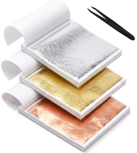 GETRICH 300 Hojas Pan de Oro de Imitación para Artes, 9 x 9CM Pan de Oro manualidades con Pinzas, Lámina Dorada para Dorado para Proyectos de Artes,Decoración de Muebles,Pintura y Manualidades,Uñas-1