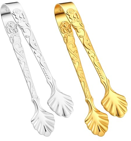 Xinjoduz 2 PCS Stainless Steel Rose Design Small Serving Tongs