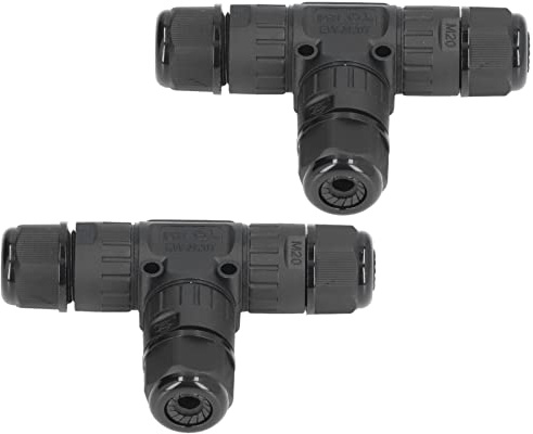 FTVOGUE 3-vägs Kopplingsdosa-Kontakt, PA66 Mässing Silikon T-typ Vattentät Kontakt IP68 400V 24A 2-pack för Utomhus LED-strömanslutning Trädgårdsstrålkastare