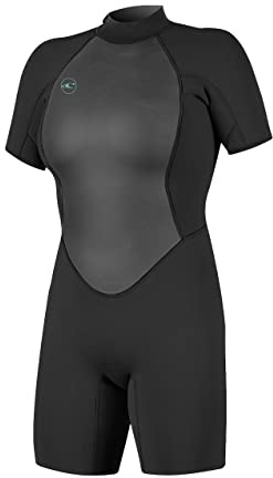 O'Neill Women's Reactor-2 2mm Back Zip Short Sleeve Spring Wetsuit, Lightweight Warmth Flexibility for All Water Activities, Black/Black, 12