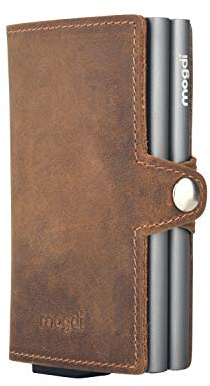 mogdi Duo Premium Herren Geldbörse, RFID/NFC Schutz, Slim Wallet mit Münzfach, Druckknopf & Kartenetui, aus A++ Echtleder, bis zu 12 Karten, Business Portmonee für Männer (Grau)
