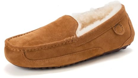 Dearfoams Women's Fireside Water Resistant Indoor/Outdoor Genuine Shearling Mel Moccasin Slipper, Wide Widths